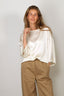 Forte_Forte - Top - Shiny Stretch Silk Satin Oversized T-shirt - Yogurt