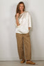 Forte_Forte - Top - Shiny Stretch Silk Satin Oversized T-shirt - Yogurt