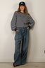 Denimist - T-Shirt - Boxy Cropped Longsleeve - Navy White Stripe