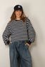Denimist - T-Shirt - Boxy Cropped Longsleeve - Navy White Stripe