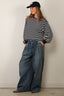 Denimist - T-Shirt - Boxy Cropped Longsleeve - Navy White Stripe