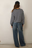 Denimist - T-Shirt - Boxy Cropped Longsleeve - Navy White Stripe