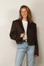 Tibi - Blazer - Herringbone Suiting Cropped Blazer - Brown Multi