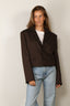 Tibi - Blazer - Herringbone Suiting Cropped Blazer - Brown Multi