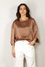 Forte_Forte - T-Shirt - Shiny Stretch Silk Satin Oversized T-shirt - Noce