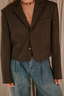 Tibi - Blazer - Herringbone Suiting Cropped Blazer - Brown Multi