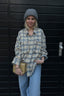 R13 - Blouse - Oversized Pocket Drop Neck Shirt - Cream/ Blue Plaid