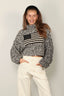 Denimst - Trui - American Flag Cropped Turtleneck Sweater - Marled Black/Cream - BYLOTTE