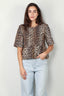 Ganni - Top - Printed Cotton Open Back Smock Blouse -  Leopard