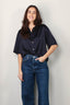 forte_forte - Blouse - Silk Satin Half Sleeve Shirt - Abisso - BYLOTTE