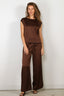 Forte_Forte - Broek - Envers Satin Shiny Cropped Pants - Chocolat - BYLOTTE