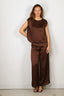 Forte_Forte - Broek - Envers Satin Shiny Cropped Pants - Chocolat - BYLOTTE