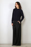 Forte_Forte - Broek - Viscose Wool Slub Flat Front Pants - Abisso - BYLOTTE