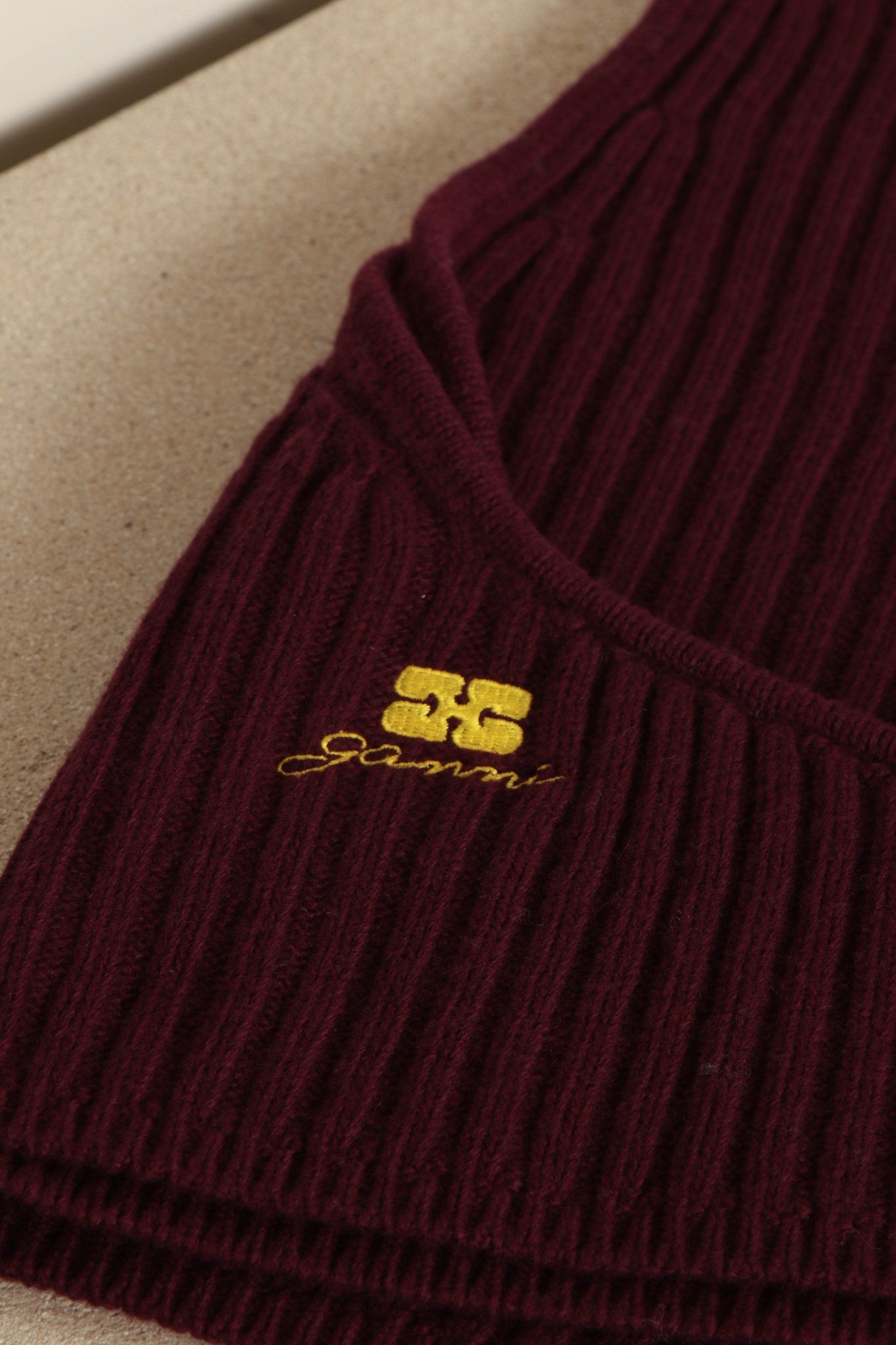 Shop Ganni - Muts - Core Future Wool Knit Balaclava - Burgundy