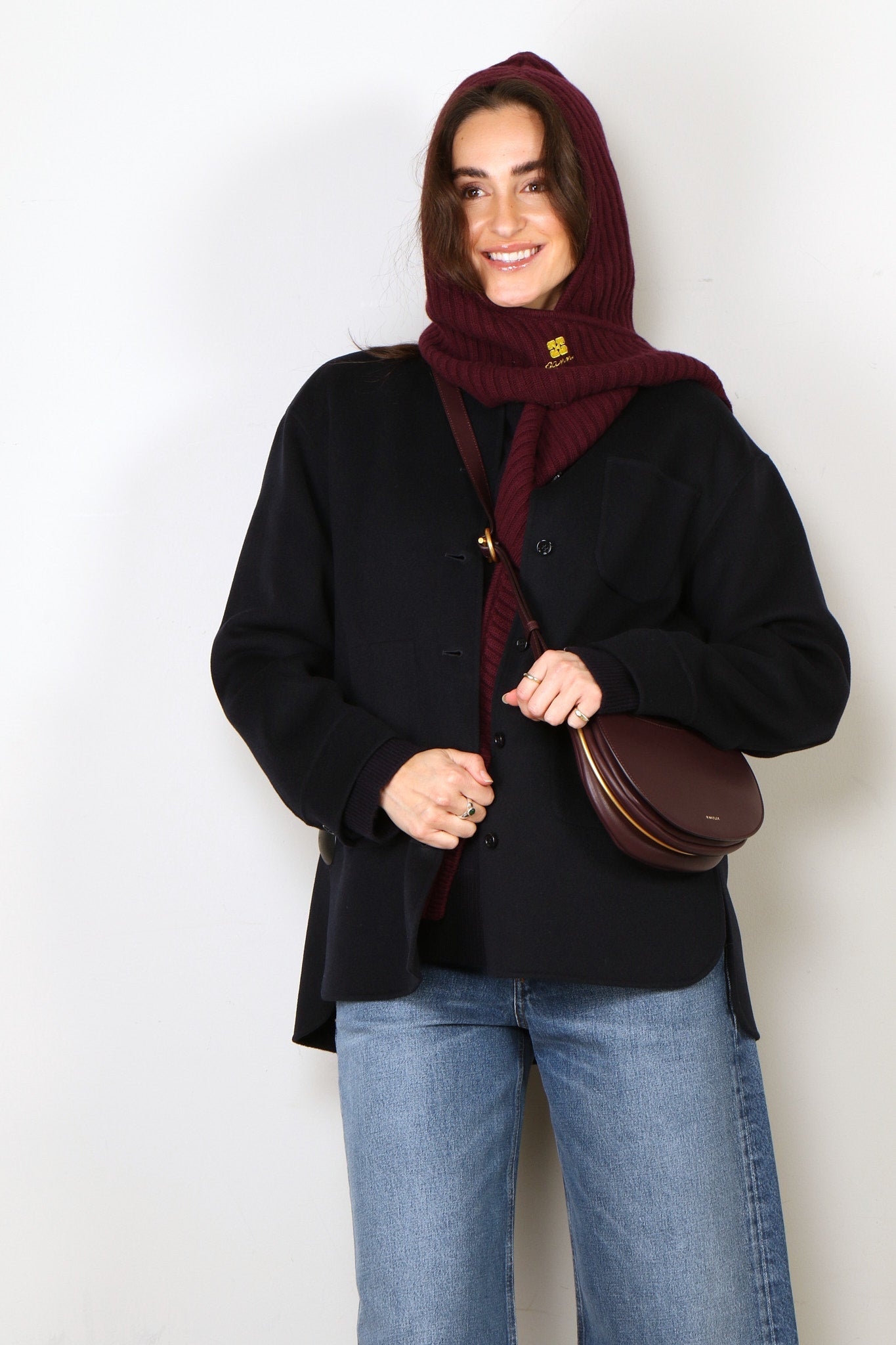 Shop Ganni - Muts - Core Future Wool Knit Balaclava - Burgundy