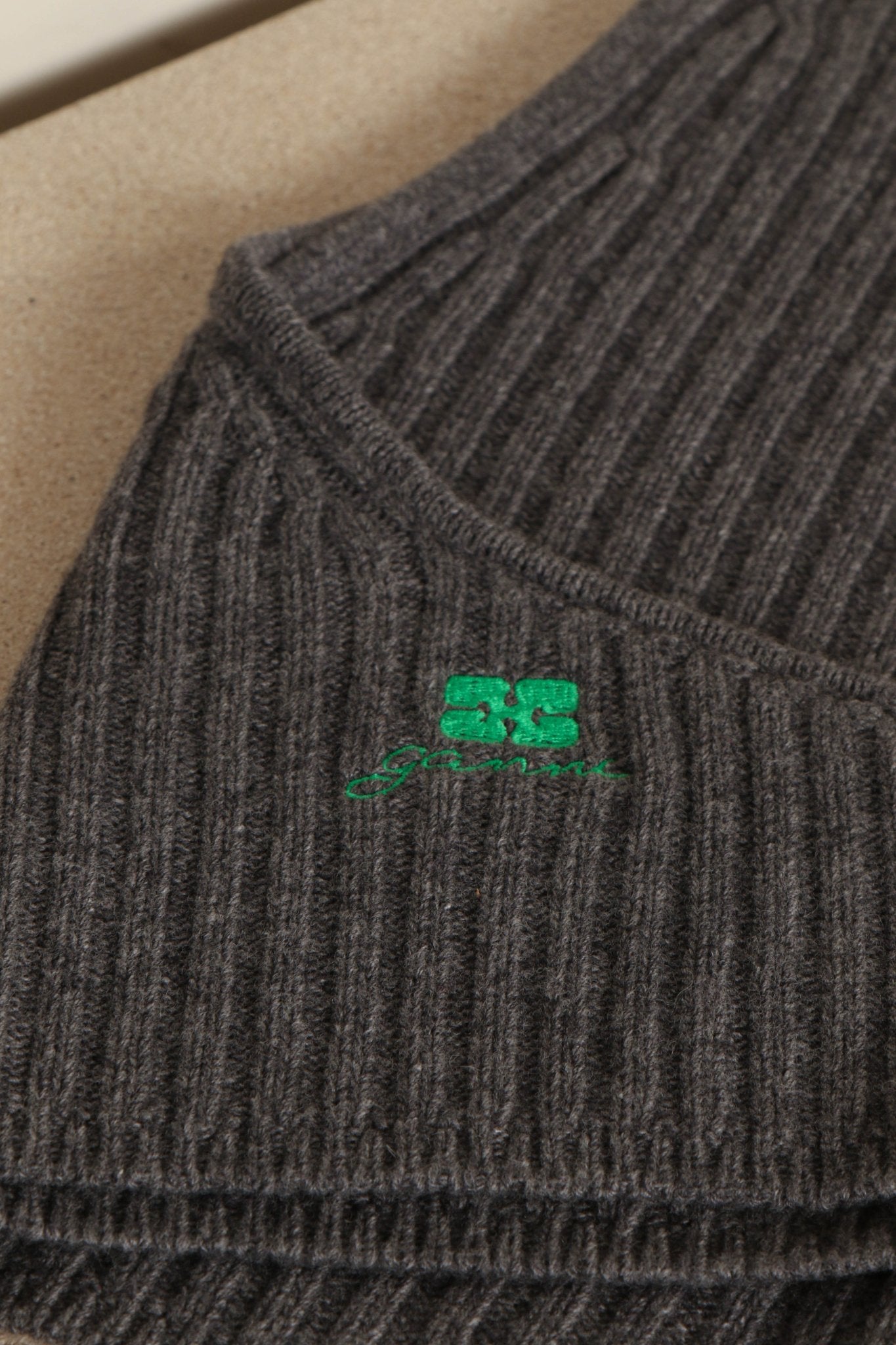 Shop Ganni - Muts - Core Future Wool Knit Balaclava - Charcoal