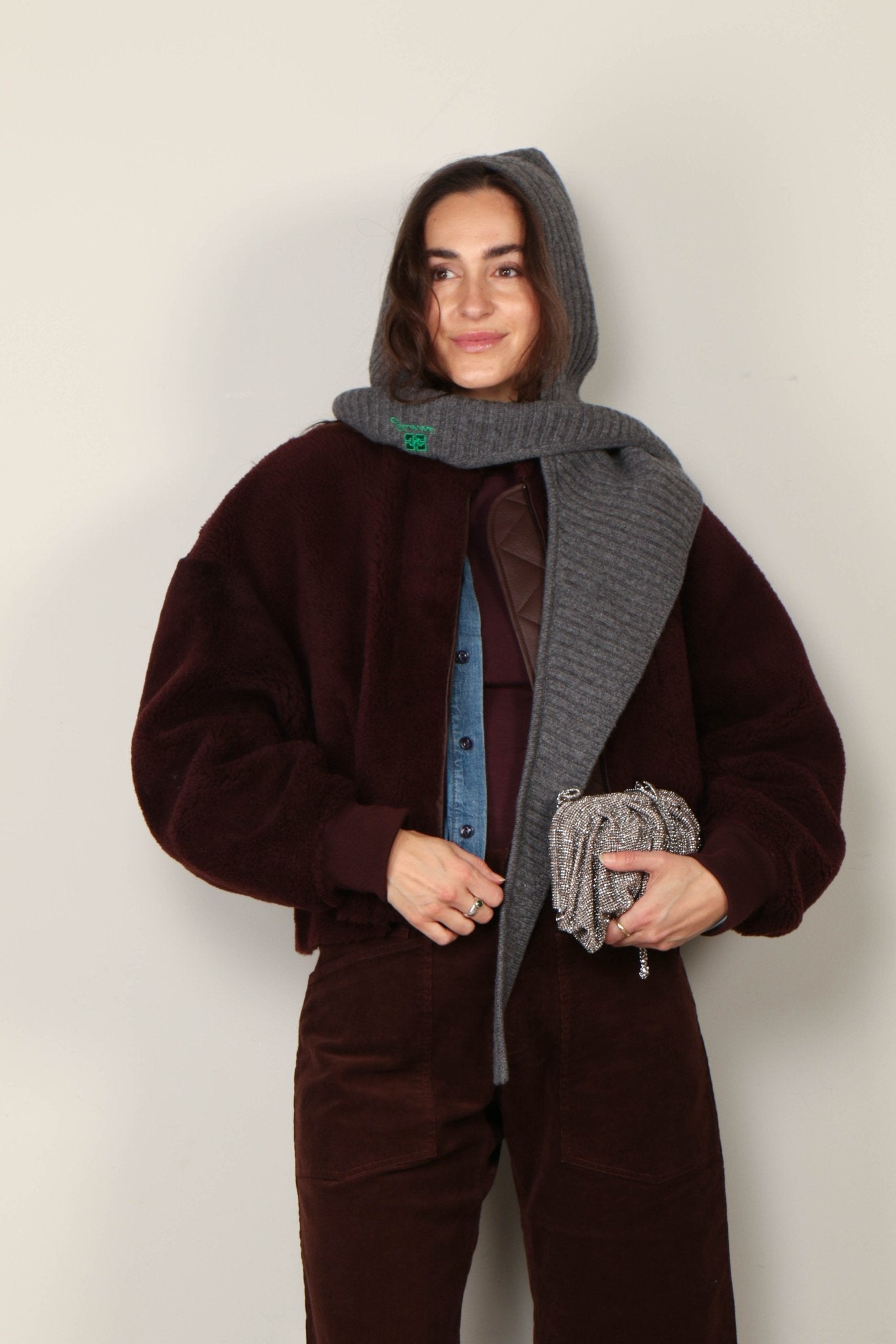 Shop Ganni - Muts - Core Future Wool Knit Balaclava - Charcoal