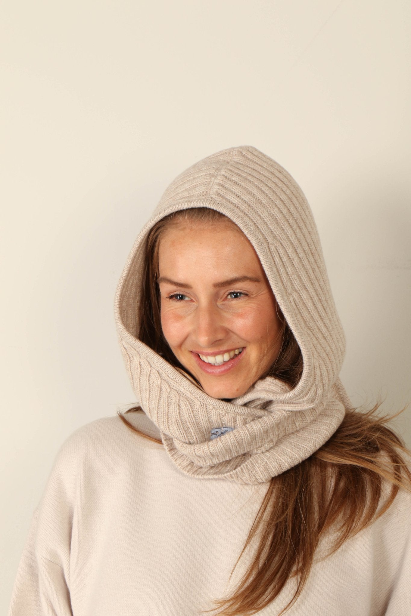 Shop Ganni - Muts - Core Future Wool Knit Balaclava - Sand - BYLOTTE