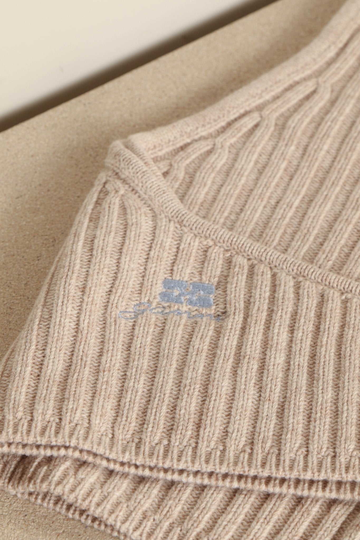 Shop Ganni - Muts - Core Future Wool Knit Balaclava - Sand - BYLOTTE