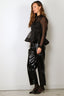 Ganni - Top - Flocked Organza Peplum Shirt - Black - BYLOTTE
