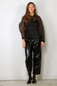 Ganni - Top - Flocked Organza Peplum Shirt - Black - BYLOTTE