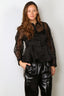 Ganni - Top - Flocked Organza Peplum Shirt - Black - BYLOTTE