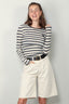 Ganni - Top - Striped Soft Cotton Rib Long Sleeve T-Shirt - Sky Captain - BYLOTTE