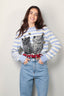 Ganni - Trui - Striped Graphic Wool Mix Cats Crewneck - Illusion blue - BYLOTTE