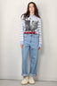 Ganni - Trui - Striped Graphic Wool Mix Cats Crewneck - Illusion blue - BYLOTTE