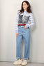 Ganni - Trui - Striped Graphic Wool Mix Cats Crewneck - Illusion blue - BYLOTTE