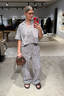 Ganni - Broek - Check Cotton Cargo Pants - Chicory Coffee
