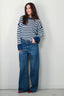 RÓHE - Trui - Striped Linen Crew Neck - Cobalt / Cream Stripe - BYLOTTE