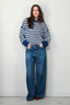 RÓHE - Trui - Striped Linen Crew Neck - Cobalt / Cream Stripe - BYLOTTE