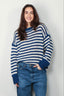 RÓHE - Trui - Striped Linen Crew Neck - Cobalt / Cream Stripe - BYLOTTE