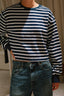 Denimist - T-Shirt - Boxy Cropped Longsleeve - Navy White Stripe
