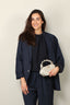 Tibi - Blazer - Harold Raglan Sleeve Blazer - Navy Multi - BYLOTTE