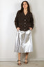 Tibi - Rok - Metallic Nylon Pull On Full Skirt - Silver - BYLOTTE