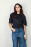 Tibi - Top - Newton Stripe Sculpted Shrunken T-shirt - Navy melange - BYLOTTE