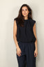 Tibi - Top - Quilted Waffle Shirred Neck Top - Dark Navy - BYLOTTE