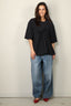 Tibi - Top - Tropical Wool Tie Front T-Shirt - Navy - BYLOTTE